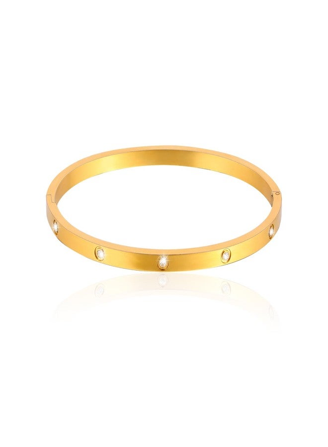 MILAKOO 4mm Gold Bracelet Hinged Bangle for Women Thin Stackable CZ Bracelet for Valentines Birthday - Image 1