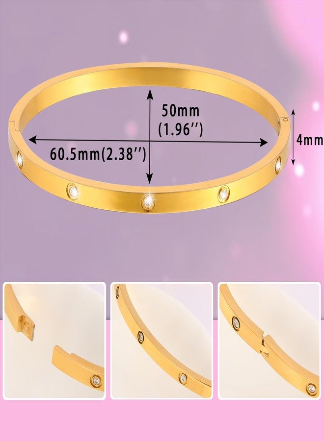 MILAKOO 4mm Gold Bracelet Hinged Bangle for Women Thin Stackable CZ Bracelet for Valentines Birthday - Image 4