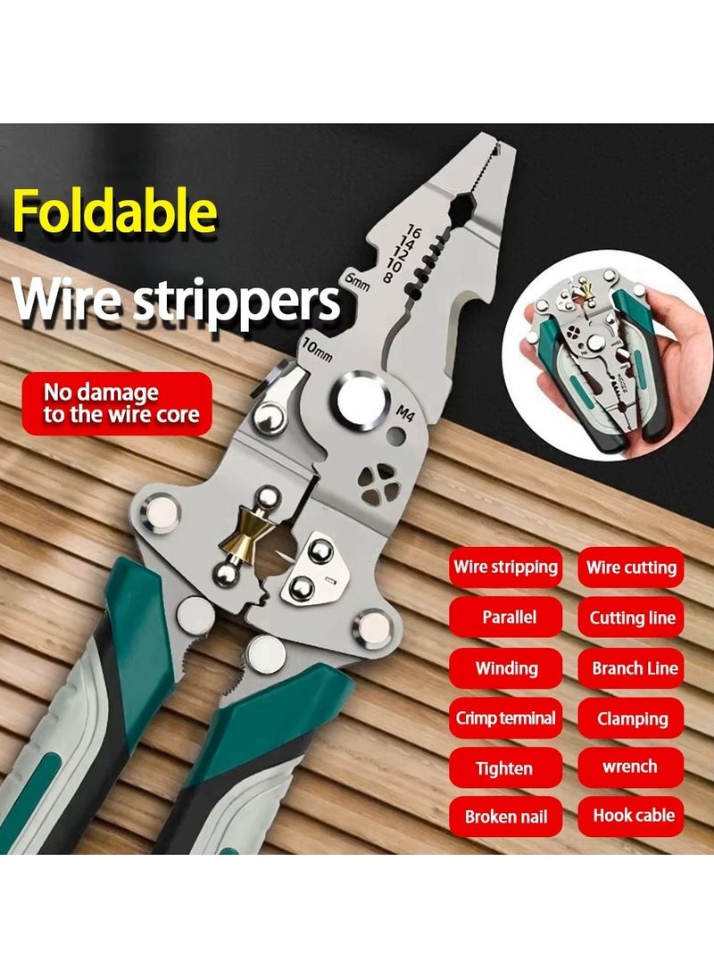 18-in-1 foldable wire stripper multifunctional pulley tool, suitable for crimping, splitting and winding, ideal for electricians