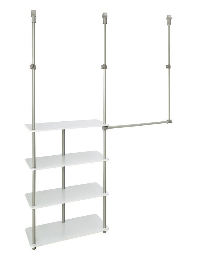 55300 CLOSET MAXIMIZER WITH 4 SHELVES DOUBLE HANG ROD TOOL FREE ADD ON UNIT WHITE FINISH116 X 53 X 74 INCHES