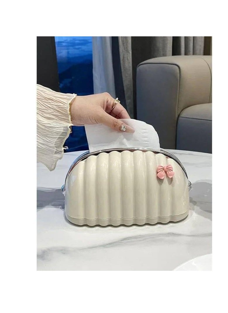 علبة مناديل أكريليك فاخرة بتصميم حقيبة أو صدفة بفيونكة – قطعة ديكور أنيقة للصالون والمكتب Y