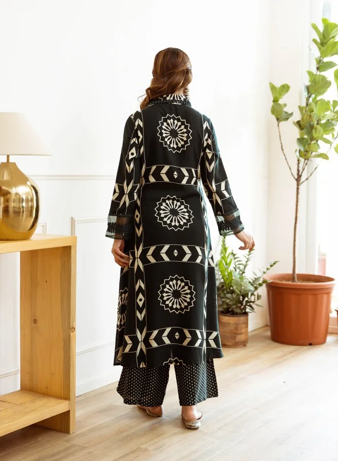 ISHIN Women's Green 100% Cotton Printed A-Line Kurta Set
