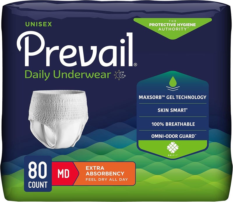 Prevail Daily Protective Underwear - Unisex Adult Incontinence Underwear - Disposable Adult Diaper for Men & Women - Maximum Absorbency - Medium - 80 Count (4 packs of 20) - Image 1