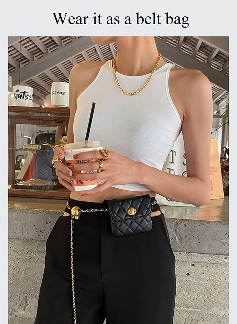SYOSI Leather Chain Belt Bag for Women, Women's Belt Bag, Crossbody Waist Purse, Travel Leather Belt Pouch,  Fanny Pack Detachable Belt Chain Women Mini Handbag - Image 4