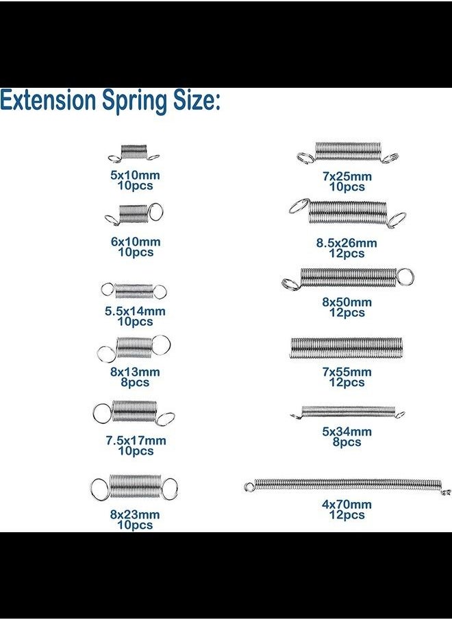 Generic - 200 Pieces Zinc Plated Spring Assortment Kit, 20 Kinds of Size Extension and Compression Spring Repair Tool Replacement Kit - Image 1