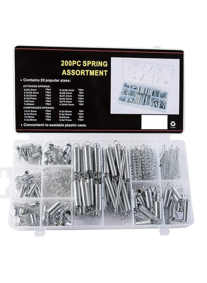 Generic - 200 Pieces Zinc Plated Spring Assortment Kit, 20 Kinds of Size Extension and Compression Spring Repair Tool Replacement Kit - Image 1