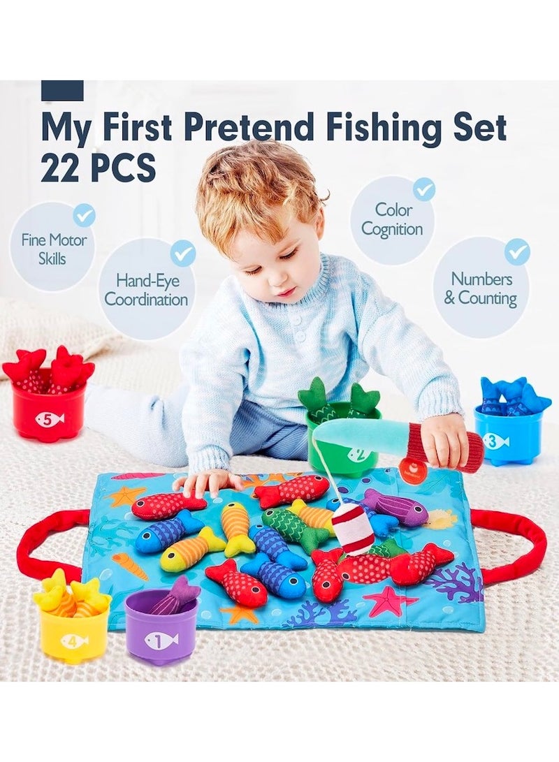 Toddler Toys Montessori Toys for 1 Year Old Boy Girl Birthday Gift, 10 in 1 Cloth Fishing Game with Stacking Cups,Number Counting, Color Sorting, Shape Learning 1 Year Old Girl Boy Gifts  - Image 3