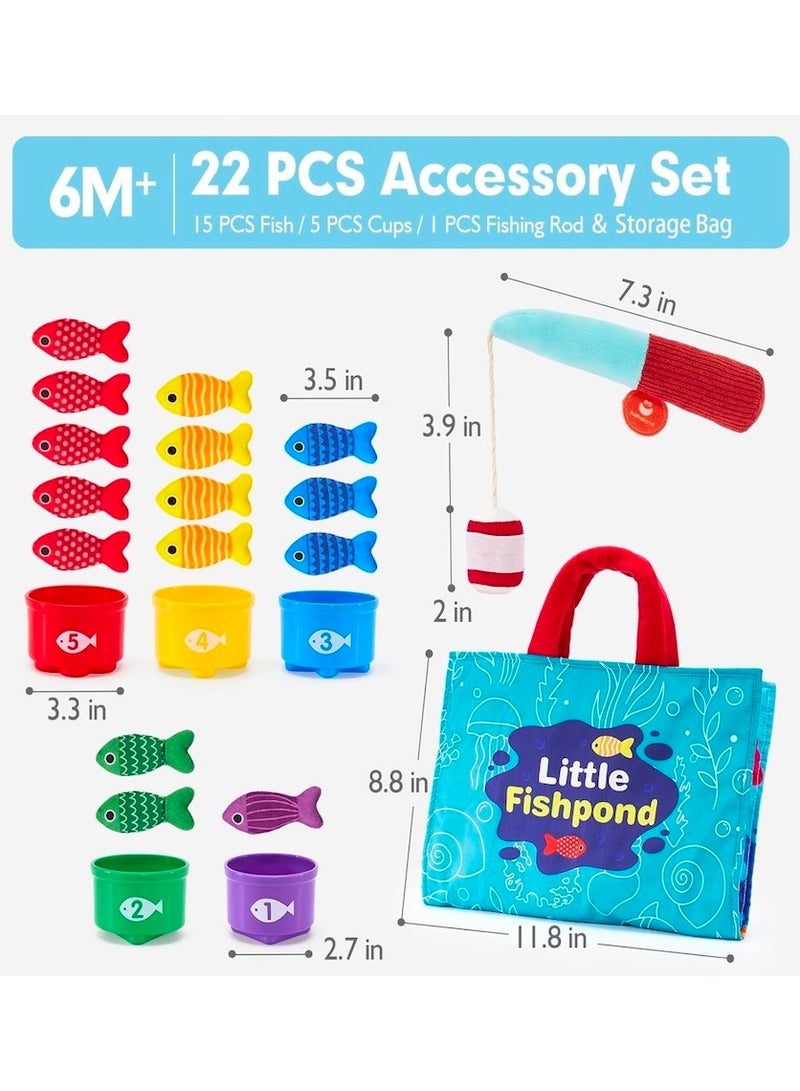 Toddler Toys Montessori Toys for 1 Year Old Boy Girl Birthday Gift, 10 in 1 Cloth Fishing Game with Stacking Cups,Number Counting, Color Sorting, Shape Learning 1 Year Old Girl Boy Gifts  - Image 2