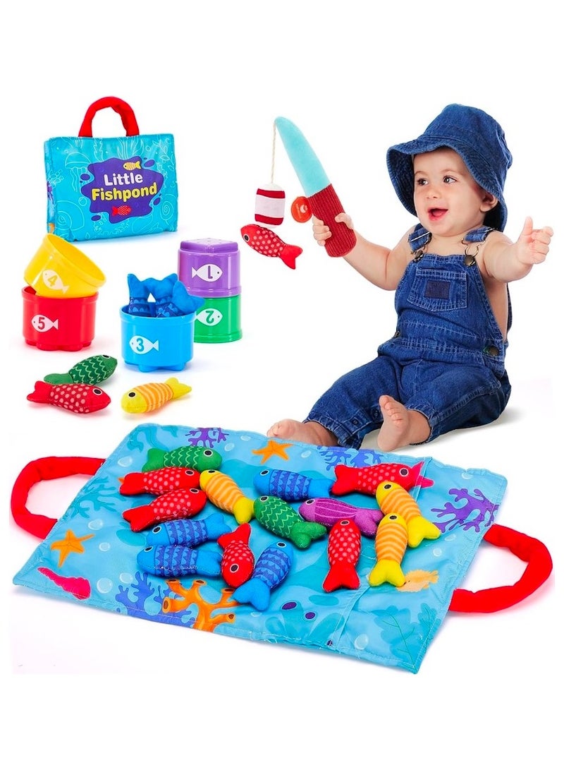 Toddler Toys Montessori Toys for 1 Year Old Boy Girl Birthday Gift, 10 in 1 Cloth Fishing Game with Stacking Cups,Number Counting, Color Sorting, Shape Learning 1 Year Old Girl Boy Gifts  - Image 1