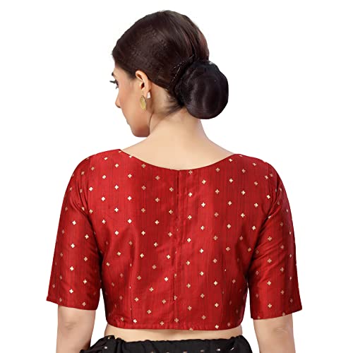 Studio Shringaar Women Silky Brocade Readymade Elbow Length Sleeves Saree Blouse(Maroon, 38) - Image 4