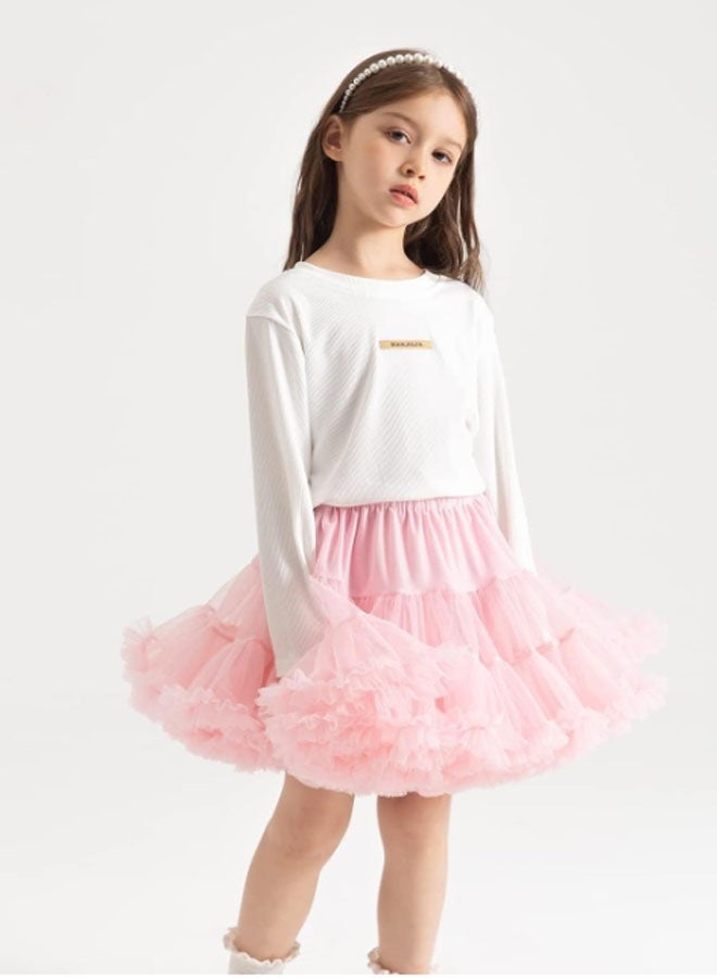 إيليلي Children's Fluffy Skirt Half Skirt Princess Tutu Skirt pink（size:m） - Image 4