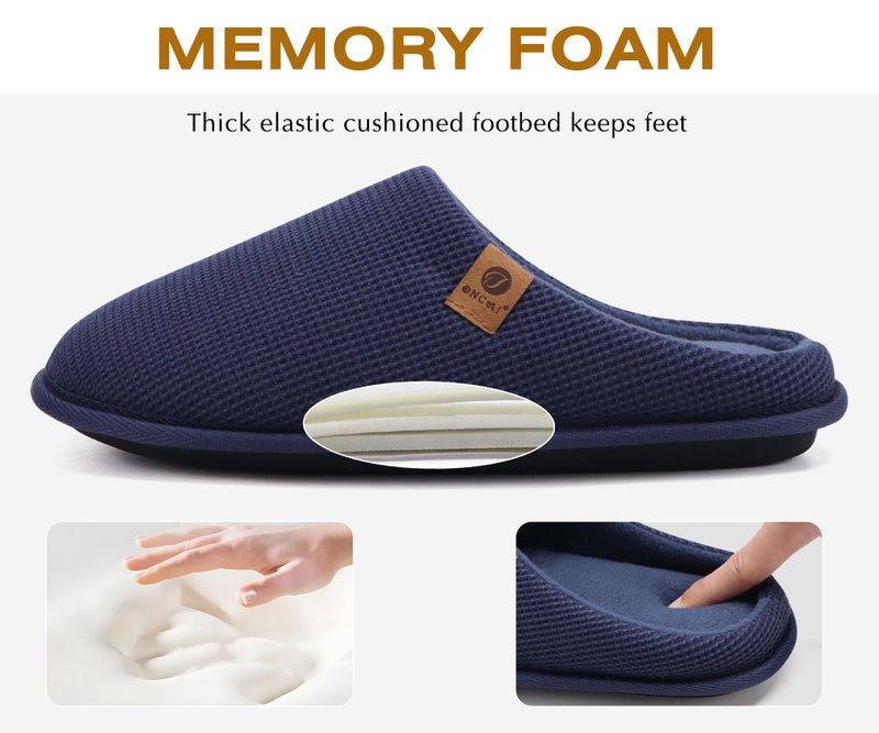 ONCAI Mens Slippers with Cushion Memory Foam Cotton-Blend High-Density Warm House Slippers for man 2026 Slip-on Indoor Outdoor Comfortable Best House Shoes Rubber Sole Blue Size 10 US - Image 4