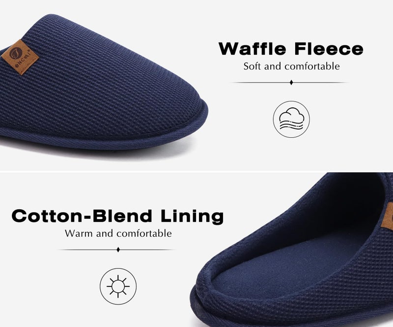 ONCAI Mens Slippers with Cushion Memory Foam Cotton-Blend High-Density Warm House Slippers for man 2026 Slip-on Indoor Outdoor Comfortable Best House Shoes Rubber Sole Blue Size 10 US - Image 3
