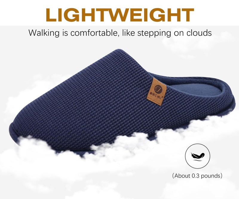 ONCAI Mens Slippers with Cushion Memory Foam Cotton-Blend High-Density Warm House Slippers for man 2026 Slip-on Indoor Outdoor Comfortable Best House Shoes Rubber Sole Blue Size 10 US - Image 5