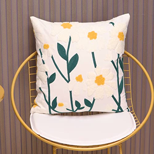 Pilmandu Set of 2 Embroidered Decorative Throw Pillow Covers Couch Square Pillowcases Cushion for Bedroom Sofa Farmhouse Decor 18x18 Inch (Spring Flower) - Image 5