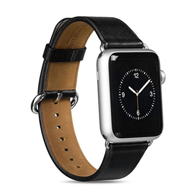 Hoco Premium Genuine Leather Strap Compatible with Apple Watch Series 4/3/2/1 (44/42mm) – Black Replacement Band - Image 2