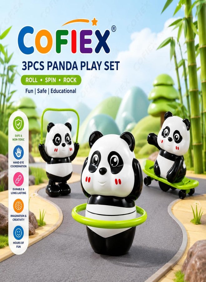 COFIEX Cute Panda Wind-Up Toys for Kids, 3-Pack - Skating, Spinning & Jumping Rotating Panda Action Figures, Interactive Moving Desk Decor & Educational Gift for Ages 3+ - Image 3