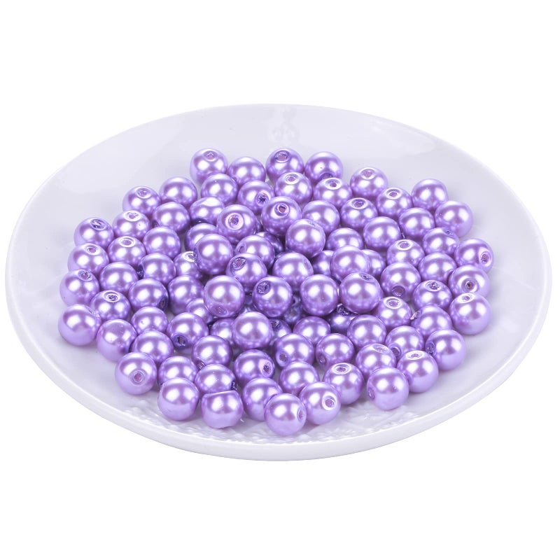 Weebee 200Pcs Glass Pearl Beads Assorted Colors Loose Spacer Round Czech Tiny Satin Luster Handcrafted Beading Assortment DIY Craft Bracelets Beads for Jewelry Making Lavender Purple 6mm