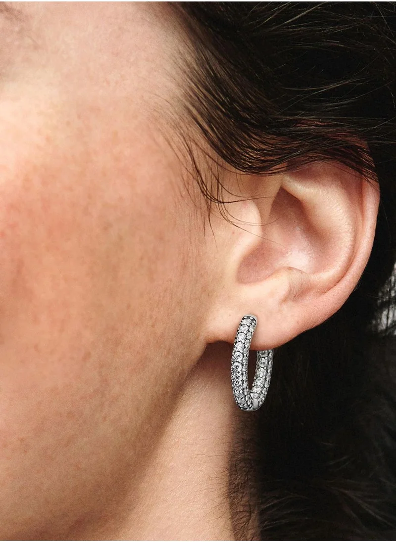 PANDORA  Sterling Silver Hoop Earrings With Clear Cubic Zirconia for Women | Best Price UAE