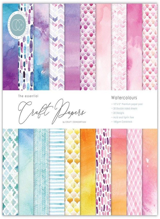 Craft Consortium Double-Sided Paper Pad 12"X12" 30/Pkg-Watercolors, 20 Designs - Image 1