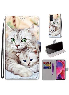HuHa Case Cover For OPPO A93 5G / A93s 5G / A54 5G / A74 5G Coloured Drawing Cross Texture Horizontal Flip PU Leather Case with Holder & Card Slots & Wallet & Lanyard Big Cat Holding Kitten 