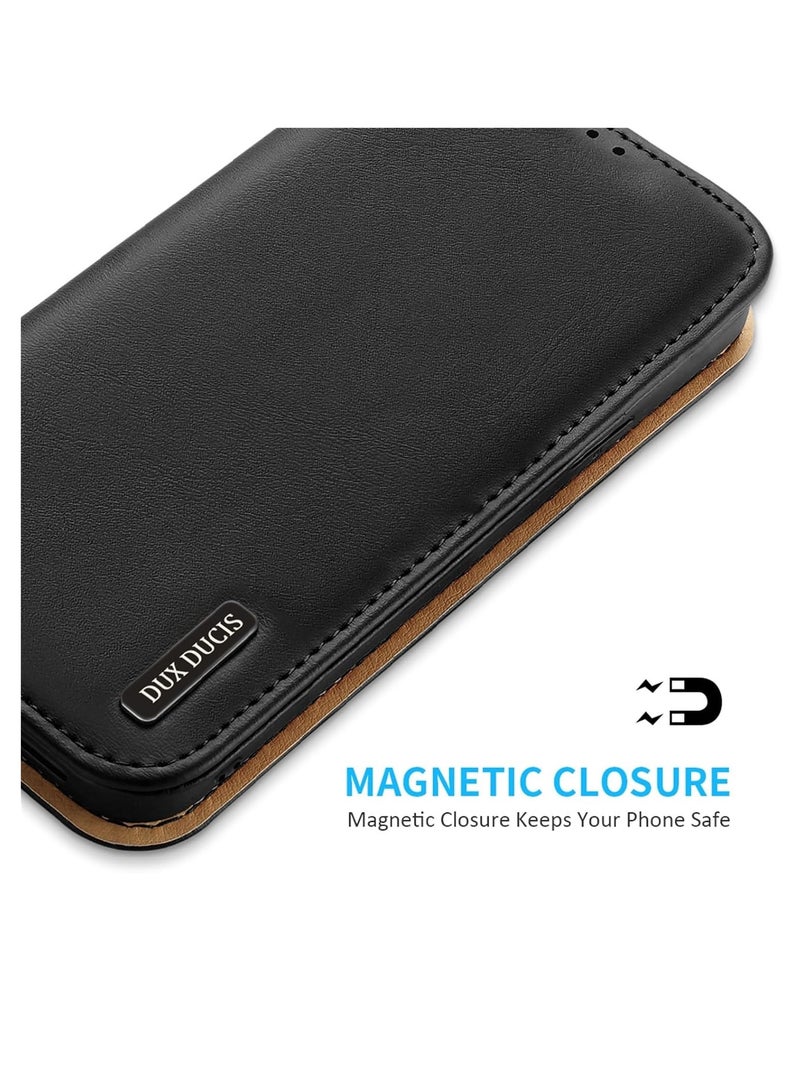 Aookay Compatible with iPhone 16 Pro Max Genuine Leather Wallet Phone Case, RFID Blocking for Case Magnetic Folio Standing Phone Case with Card Slot (Black)  - Image 5
