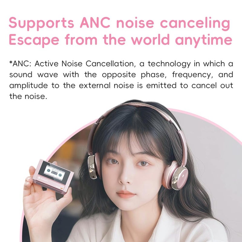 FiiO Anytime Active Noise Cancelling Bluetooth 5.4 Retro Headphones, 58H Playtime, with Microphone,Light Weight Earphones Comfort Headsets for Travel,Home (Titanium Gold) - Image 4