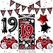 Pounira Red and Black 19th Birthday Decorations for Boys Girls Happy 19th Birthday Decorations for Men Boy 19 Year Old Door Banner Triangle Flag Large 19 Balloons Decor for 19 Bday Party Supplies - Image 2