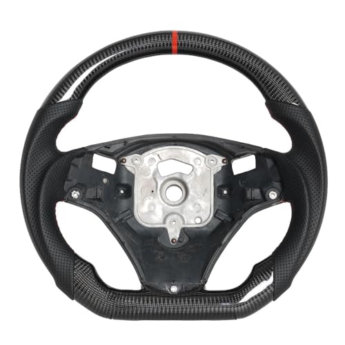 JIANGGAI Real Carbon Fiber Steering Wheel, D-Shaped Flat Bottom Steering Wheel With Red Indicate Fit for BMW E-Series SSG Edition 2005-2012(Large Paddle Shifter Holes Version) - Image 1