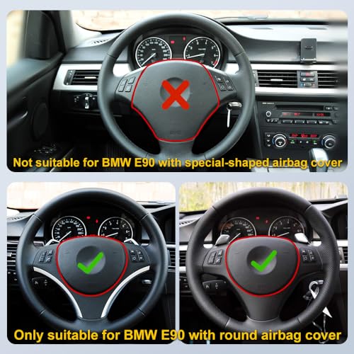 JIANGGAI Real Carbon Fiber Steering Wheel, D-Shaped Flat Bottom Steering Wheel With Red Indicate Fit for BMW E-Series SSG Edition 2005-2012(Large Paddle Shifter Holes Version) - Image 5