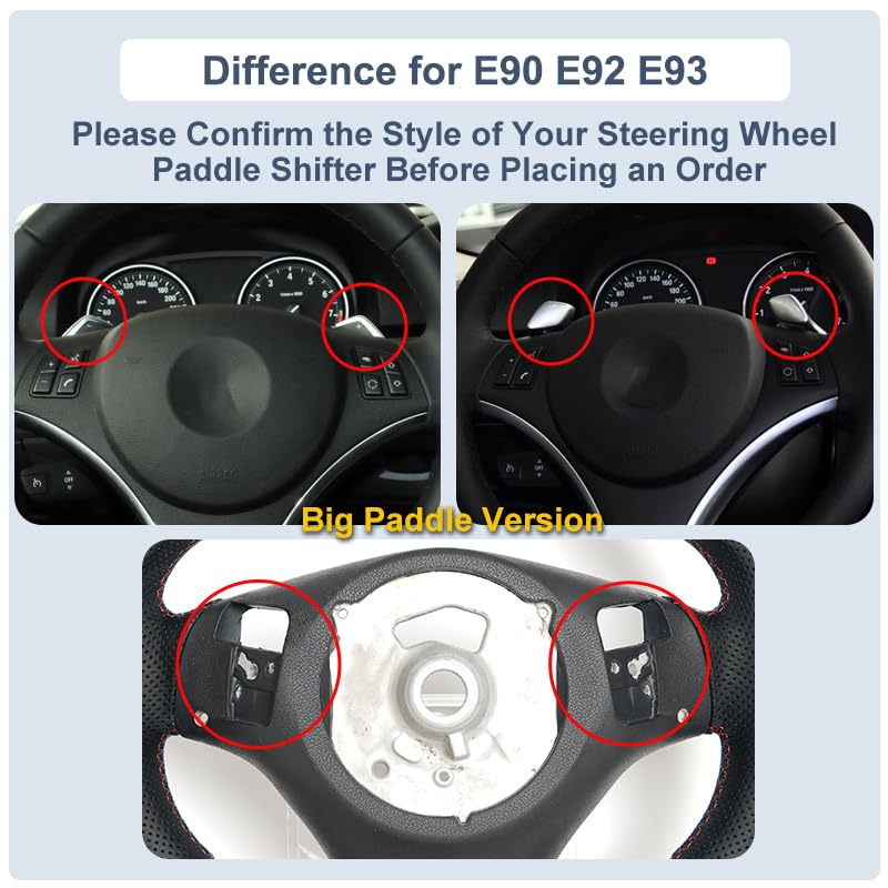 JIANGGAI Real Carbon Fiber Steering Wheel, D-Shaped Flat Bottom Steering Wheel With Red Indicate Fit for BMW E-Series SSG Edition 2005-2012(Large Paddle Shifter Holes Version) - Image 4