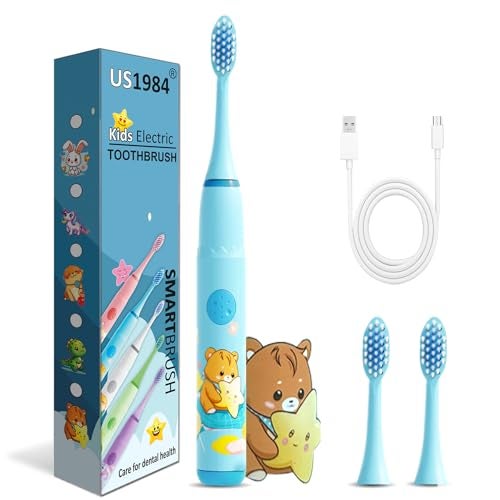 US1984 Sonic Electric Toothbrush For Adults and Kids with 4 Modes, 18000 Strokes per minute, 3 Brush Head, Soft Bristles, Waterproof, Rechargeable Lasting Up To 30 Days, Power Toothbrush (Blue) - Image 1