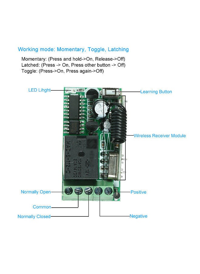 Generic - 433Mhz DC 12V Universal RF Remote Control Switch Relay Receiver Module Mini 1CH Wireless Control Switch + 5PCS RF 433 Mhz Transmitter Remote Controls Electronic Lock Control 1527 Chip - Image 1