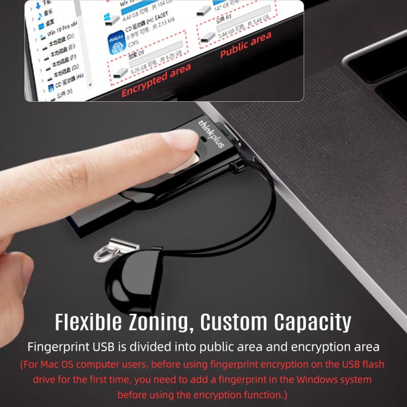 محرك USB مشفر 64G حماية بيانات AES256 أمان بصمة - منفذ مزدوج USB 3.0 نوع C لنقل الملفات عالي السرعة تخزين محمول للاستخدام مع عدة أجهزة وأنظمة - Image 2
