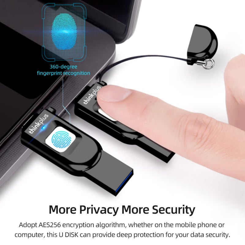 محرك USB مشفر 64G حماية بيانات AES256 أمان بصمة - منفذ مزدوج USB 3.0 نوع C لنقل الملفات عالي السرعة تخزين محمول للاستخدام مع عدة أجهزة وأنظمة - Image 5