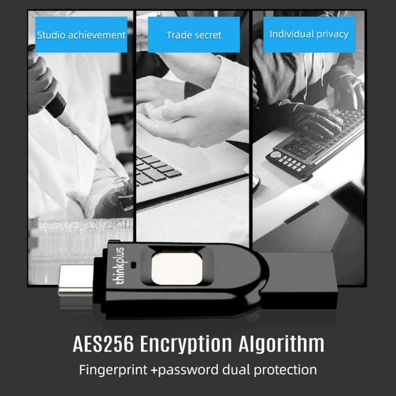 محرك USB مشفر 64G حماية بيانات AES256 أمان بصمة - منفذ مزدوج USB 3.0 نوع C لنقل الملفات عالي السرعة تخزين محمول للاستخدام مع عدة أجهزة وأنظمة - Image 4