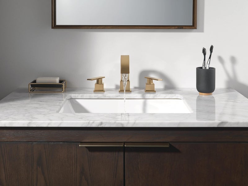 Delta Vero Brushed Gold Bathroom Faucet 3 Hole, 8 Inch Widespread Bathroom Sink Faucet for Vanity, Metal Push-Pop Drain Assembly, Champagne Bronze 3553LF-CZ - Image 2