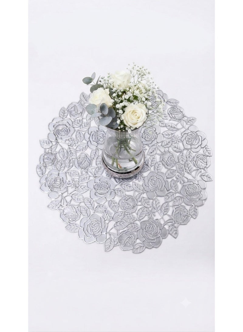Round Flower Design Placemat (Silver Color) - Image 2