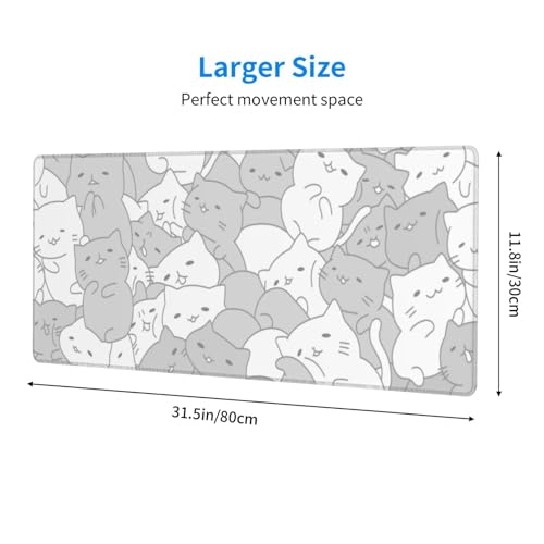 Brecoy White Kawaii Cats ESport Mouse Pad Large Desk Mat NonSlip Rubber Base Stitched Edge Keyboard Mouse Pad for Office Home ESport Computer Laptop 315118 Inches - Image 3