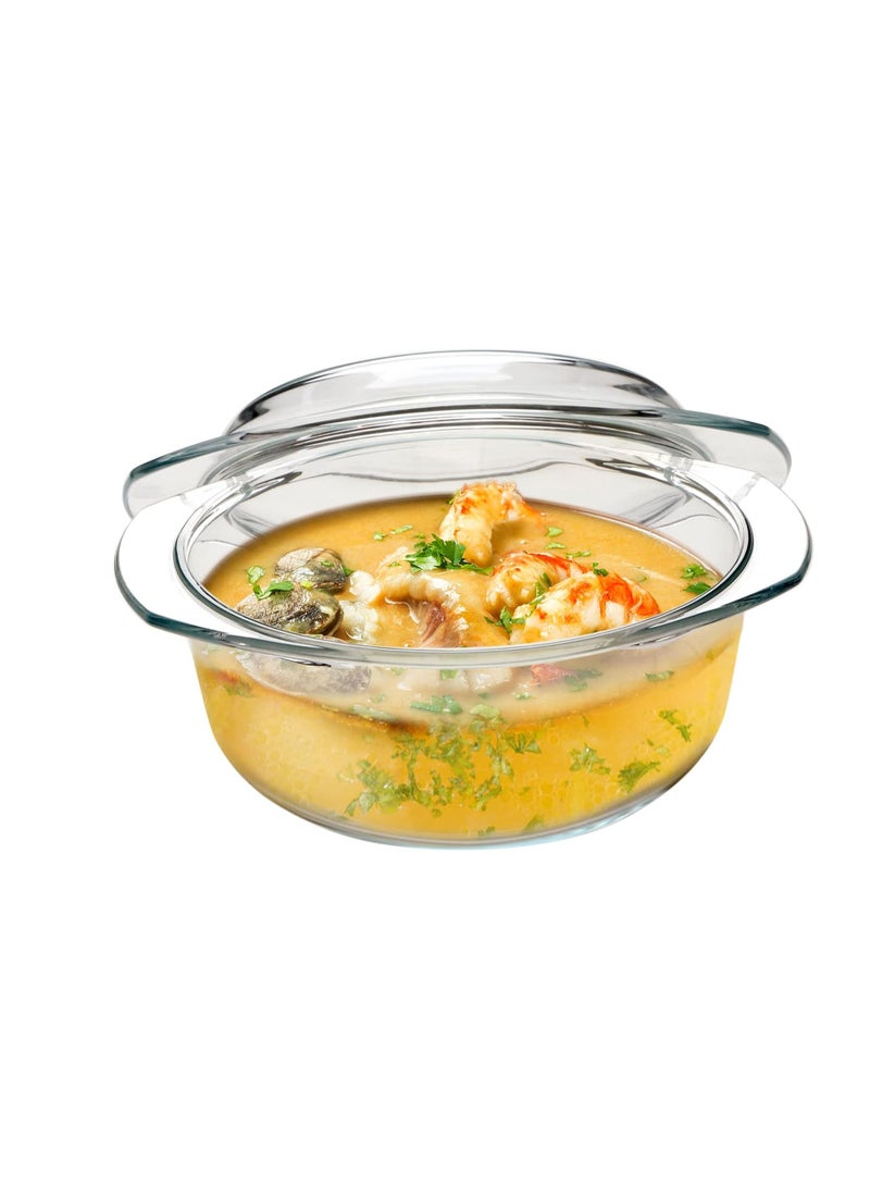 NUTRIUPS Small Round Glass Casserole Dish with lid,1.5 L glass bowl with glass lid, Microwave and Oven Safe - Image 1