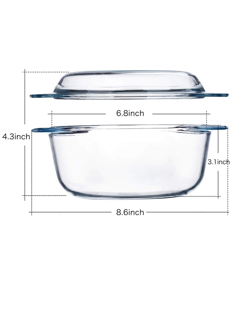 NUTRIUPS Small Round Glass Casserole Dish with lid,1.5 L glass bowl with glass lid, Microwave and Oven Safe - Image 3