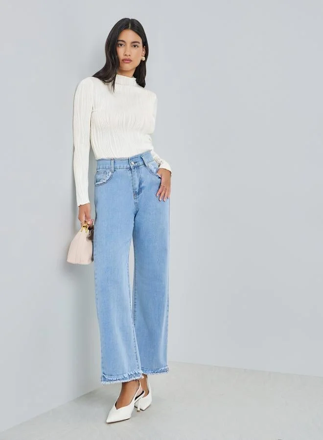 Styli Off-White Textured Knit Long Sleeve Top