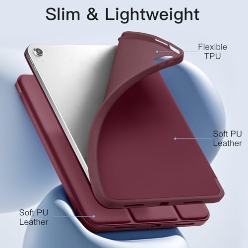 Akkerds Compatible with iPad (A16) 11th Generation Case 11 Inch 2025, for iPad 10th Generation Case 10.9 Inch 2022 with Pencil Holder, Slim Trifold Stand Protective Cover with Soft TPU Back, Wine Red - Image 5