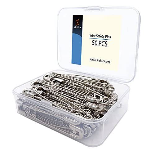 vrupin 50PCS-3In Safety Pins,Stainless Steel Safety Pins,Bulk Metal Silver Sewing Pins Clothing Clips Tool 75mm Decorative(3" 50) - Image 1