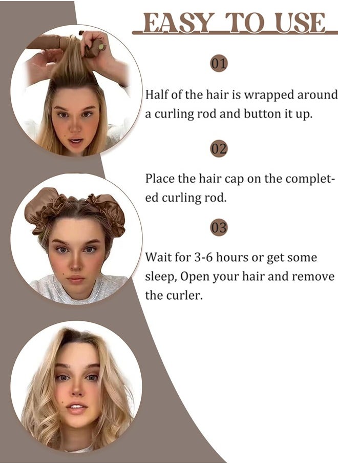 BTFMEI Satin Heatless Hair Curler 4PCS Curlers Set, Soft Silk No Heat Curling Headband, Hair Rollers with Hair Caps, Curling Rod Headband for Long Hair, Curling Set for Sleep in Overnight (Brown)  - Image 4