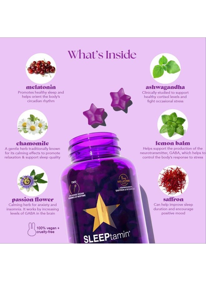 HAIRTAMIN SLEEPtamin Melatonin Gummies 5mg | Infused with Chamomile & Ashwagandha for Relaxation | Promotes Restful Sleep, Balanced Mood, Stress Relief & Enhanced Relaxation | 60 Vegan Gummies - Image 4