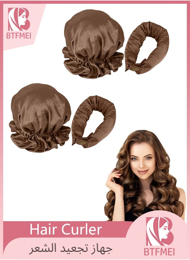 BTFMEI Satin Heatless Hair Curler 4PCS Curlers Set, Soft Silk No Heat Curling Headband, Hair Rollers with Hair Caps, Curling Rod Headband for Long Hair, Curling Set for Sleep in Overnight (Brown)  - Image 1