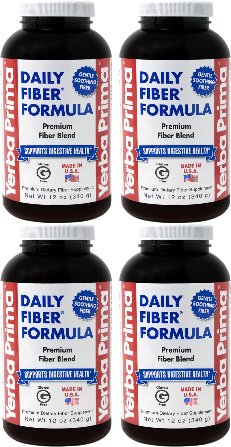 Yerba Prima Daily Fiber Formula Powder 12 oz Pack of 4 Soluble Insoluble Dietary Fiber Supplement Gut Health Vegan NonGMO GlutenFree