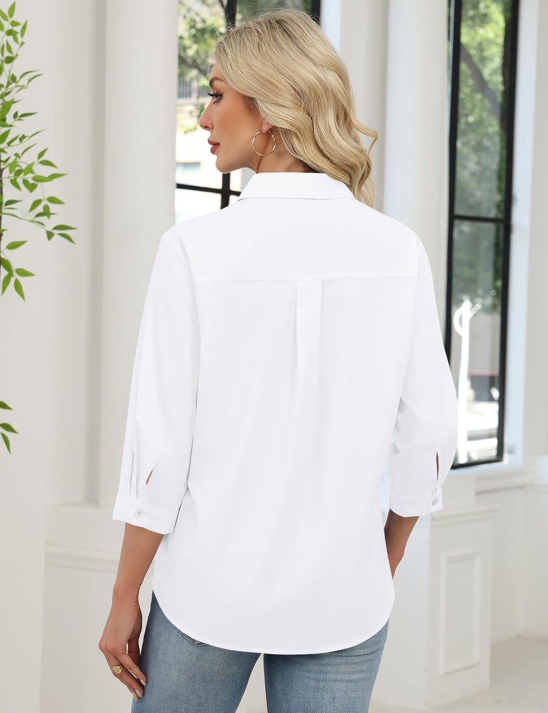 LOMON 3/4 Sleeve Tops for Women Business Casual V-Neck Blouses Dressy Work Tops 2026 Summer Fashion Pullover Outfits (White,XXL) - Image 5