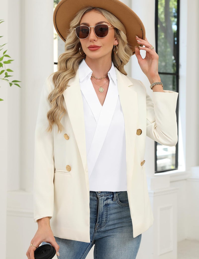 LOMON 3/4 Sleeve Tops for Women Business Casual V-Neck Blouses Dressy Work Tops 2026 Summer Fashion Pullover Outfits (White,XXL) - Image 4